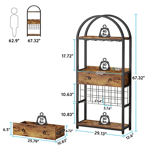 Industrial Wine Rack with Glass Holder and Drawer