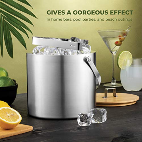 Insulated Stainless Steel Ice Bucket with Lid & Tongs