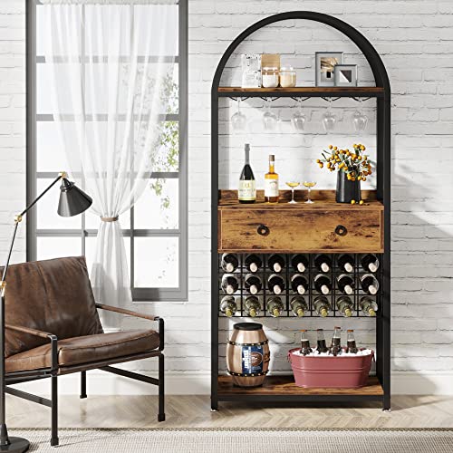 Industrial Wine Rack with Glass Holder and Drawer