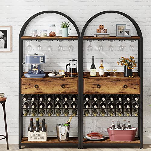 Industrial Wine Rack with Glass Holder and Drawer