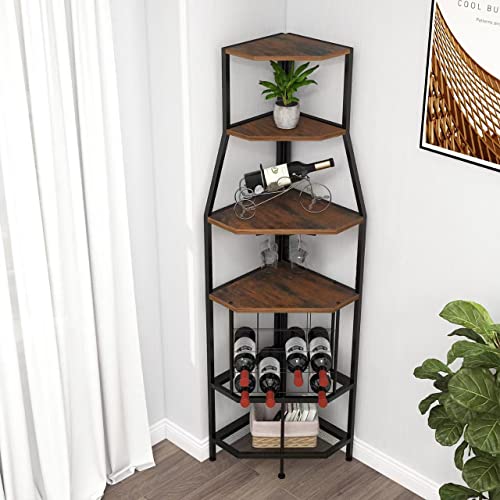 5-Tier Corner Wine Rack with Glass Holder