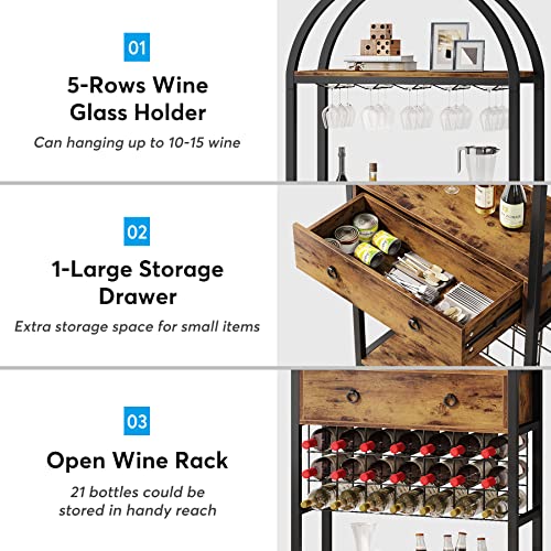 Industrial Wine Rack with Glass Holder and Drawer
