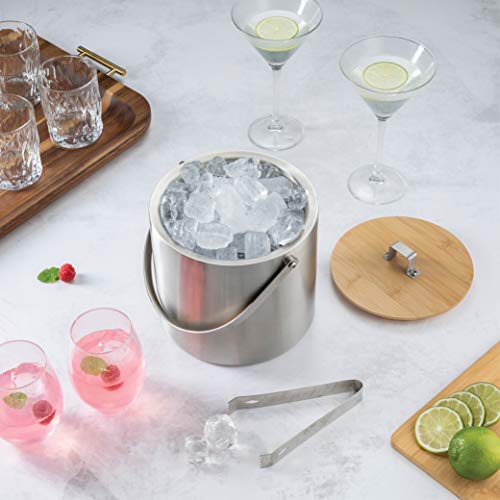 Insulated Stainless Steel Ice Bucket with Lid & Tongs