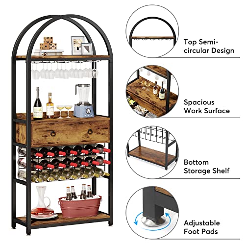 Industrial Wine Rack with Glass Holder and Drawer