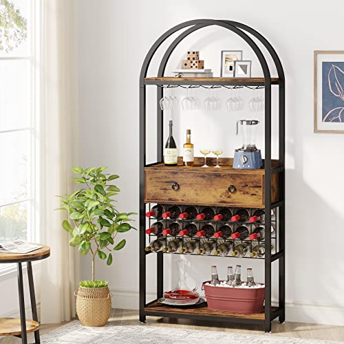 Industrial Wine Rack with Glass Holder and Drawer