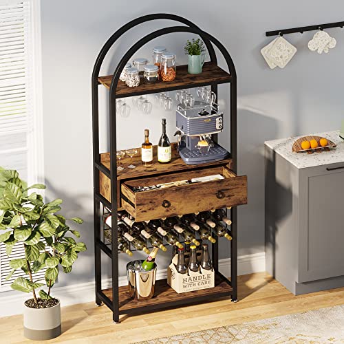 Industrial Wine Rack with Glass Holder and Drawer