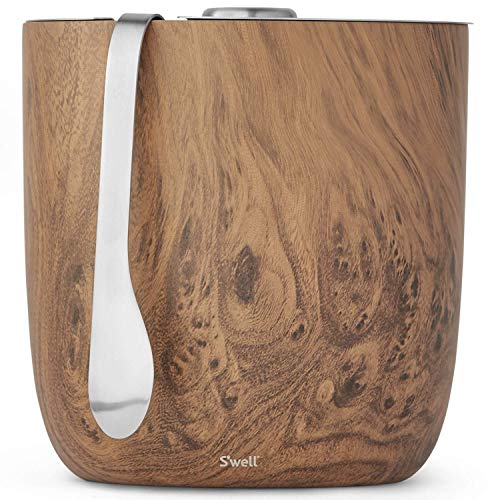 Teakwood S'well Ice Bucket with Tongs - 68oz