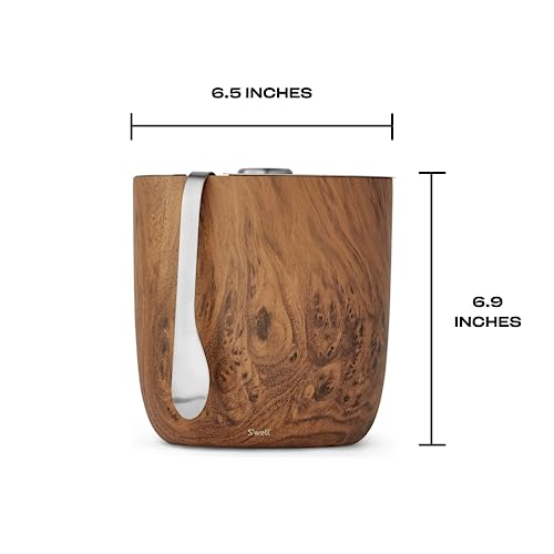 Teakwood S'well Ice Bucket with Tongs - 68oz
