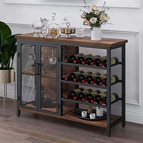 Industrial Wine Rack Table - Rustic Brown