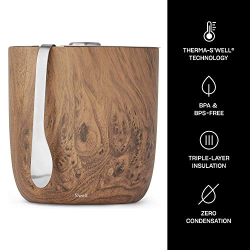 Teakwood S'well Ice Bucket with Tongs - 68oz