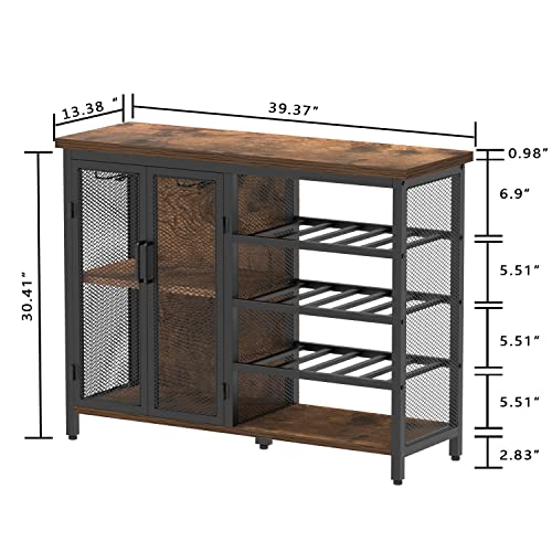 Industrial Wine Rack Table - Rustic Brown