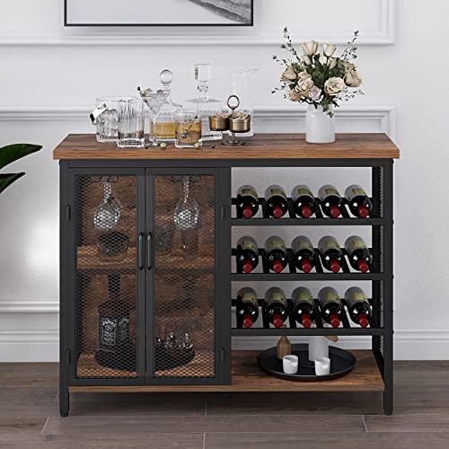 Industrial Wine Rack Table - Rustic Brown