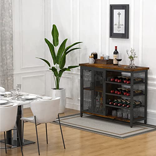 Industrial Wine Rack Table - Rustic Brown