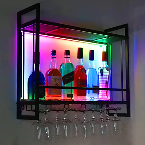 RGB LED Wine Rack with Stemware Holder