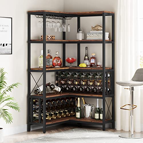 Rustic 5-Tier L-Shaped Corner Wine Rack