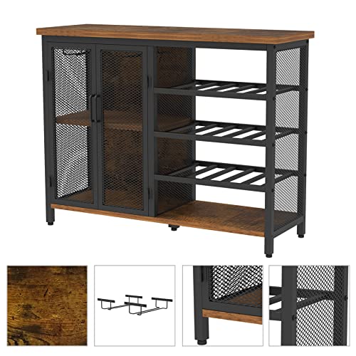 Industrial Wine Rack Table - Rustic Brown