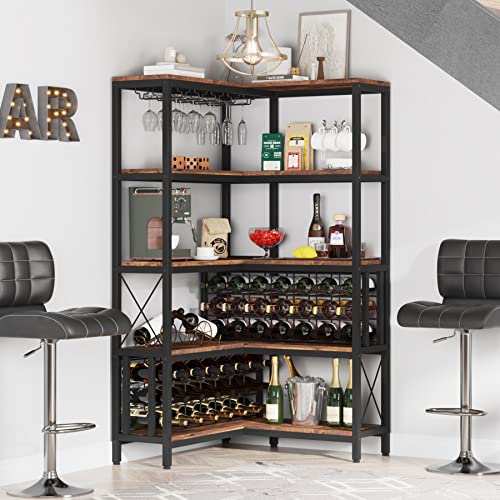 Rustic 5-Tier L-Shaped Corner Wine Rack