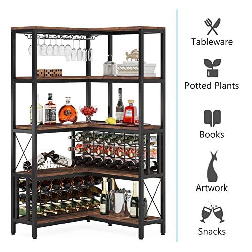 Rustic 5-Tier L-Shaped Corner Wine Rack