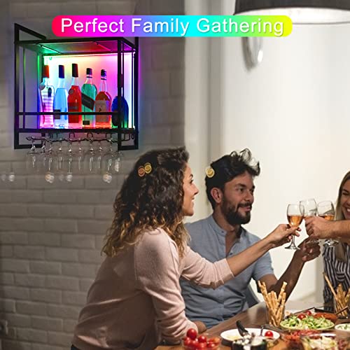 RGB LED Wine Rack with Stemware Holder