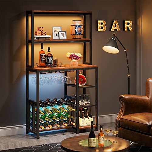 Rustic Wine Rack Table with Storage & Stemware Holders