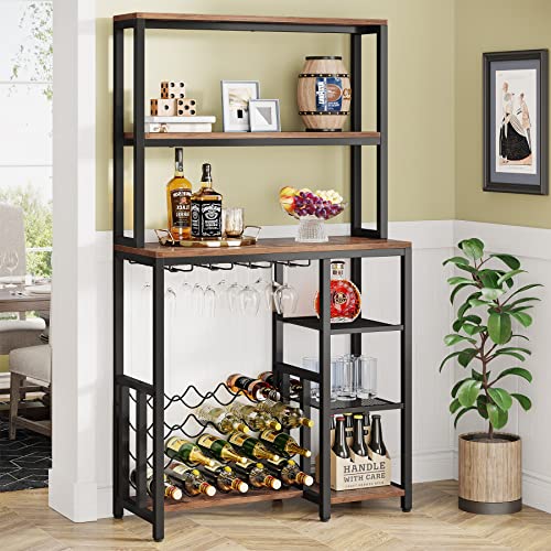 Rustic Wine Rack Table with Storage & Stemware Holders