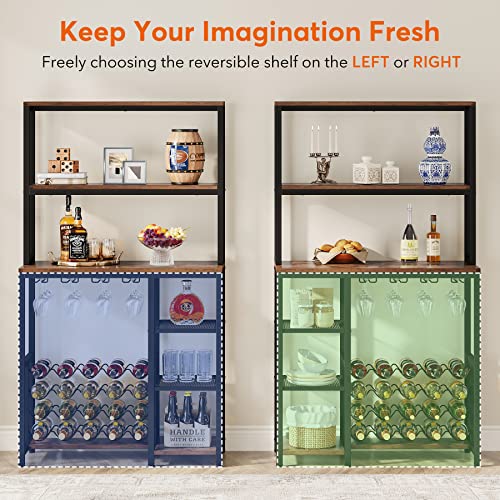 Rustic Wine Rack Table with Storage & Stemware Holders