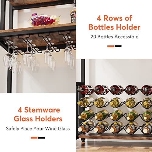 Rustic Wine Rack Table with Storage & Stemware Holders