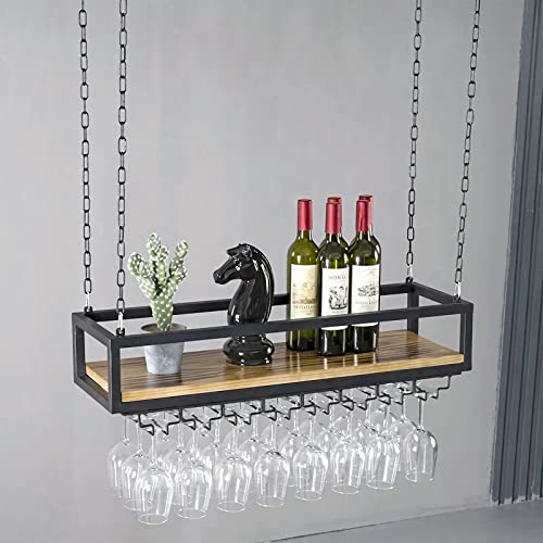 Adjustable Hanging Wine Glass Rack with Shelf