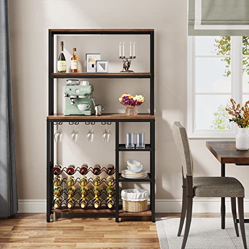 Rustic Wine Rack Table with Storage & Stemware Holders