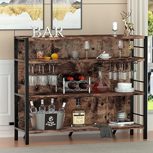 Industrial Home Bar Cabinet with Stemware Racks