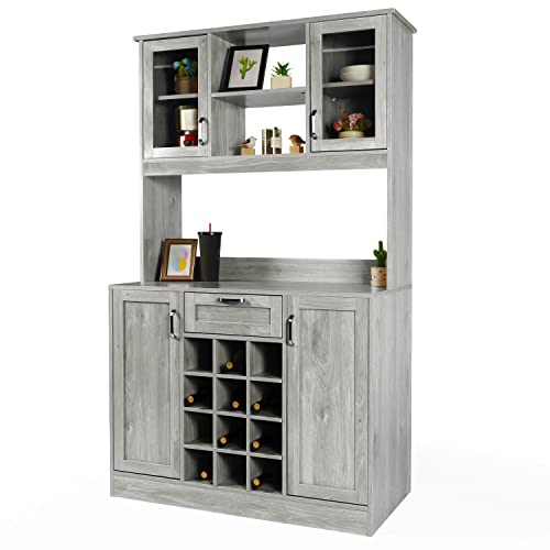 Wine Rack Buffet with Glass Door & Shelves