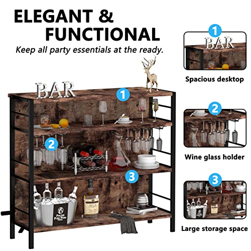 Industrial Home Bar Cabinet with Stemware Racks