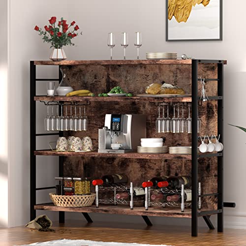 Industrial Home Bar Cabinet with Stemware Racks