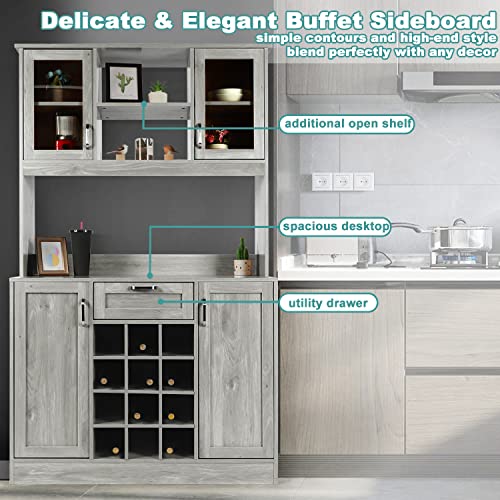 Wine Rack Buffet with Glass Door & Shelves