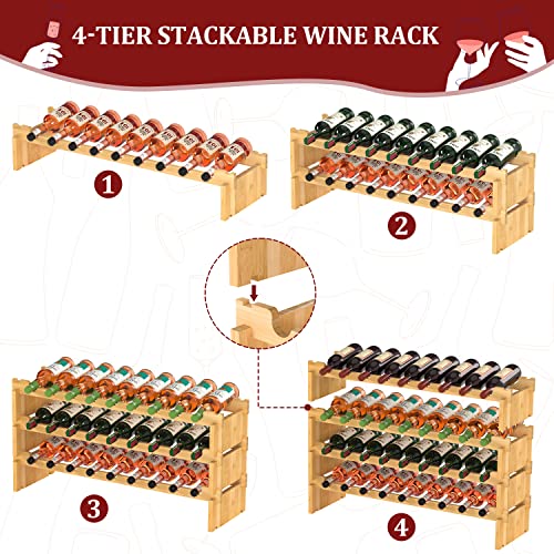 4-Tier Bamboo Wine Rack - Holds 36 Bottles