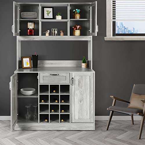 Wine Rack Buffet with Glass Door & Shelves