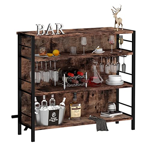Industrial Home Bar Cabinet with Stemware Racks