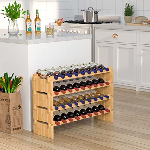 4-Tier Bamboo Wine Rack - Holds 36 Bottles