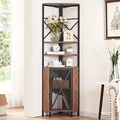 5-Tier Corner Cabinet with Wine Rack & Bar