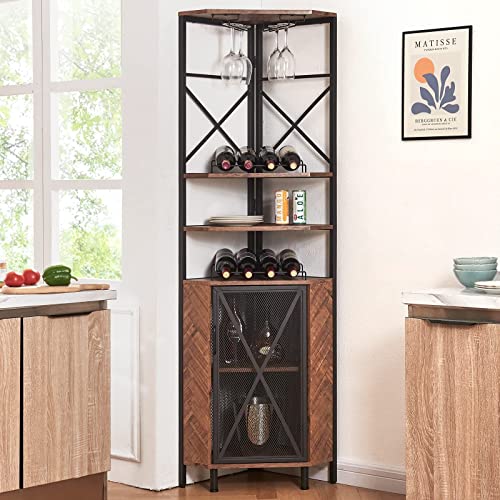 5-Tier Corner Cabinet with Wine Rack & Bar