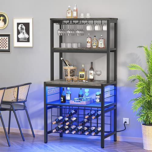 Freestanding Wine Bar Cabinet with LED Lights