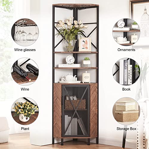 5-Tier Corner Cabinet with Wine Rack & Bar