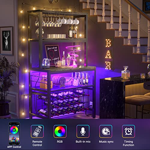 Freestanding Wine Bar Cabinet with LED Lights