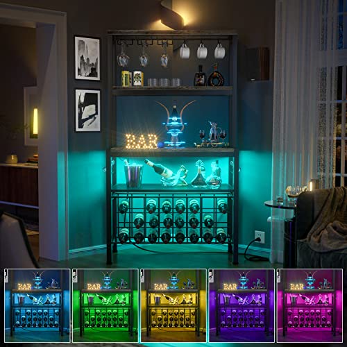 Freestanding Wine Bar Cabinet with LED Lights