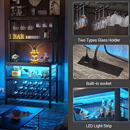 Freestanding Wine Bar Cabinet with LED Lights