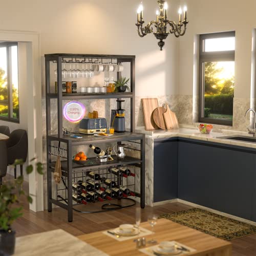 Freestanding Wine Bar Cabinet with LED Lights