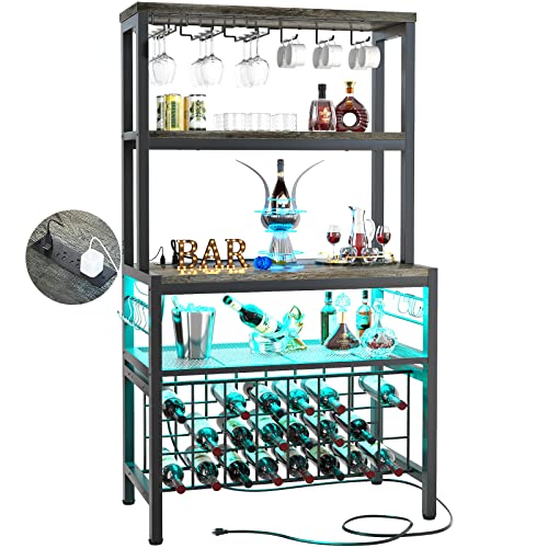 Freestanding Wine Bar Cabinet with LED Lights