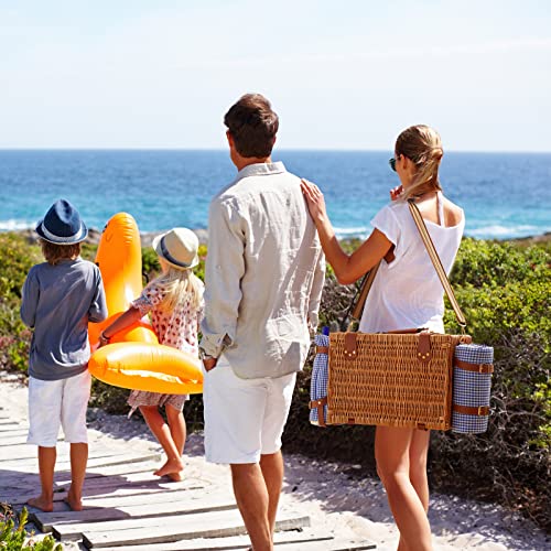 Wicker Picnic Basket Set for 4 with Cooler Compartment