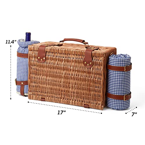 Wicker Picnic Basket Set for 4 with Cooler Compartment