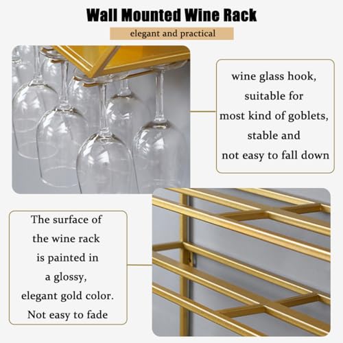 Gold Wall-Mounted Wine Rack with Glass Holder
